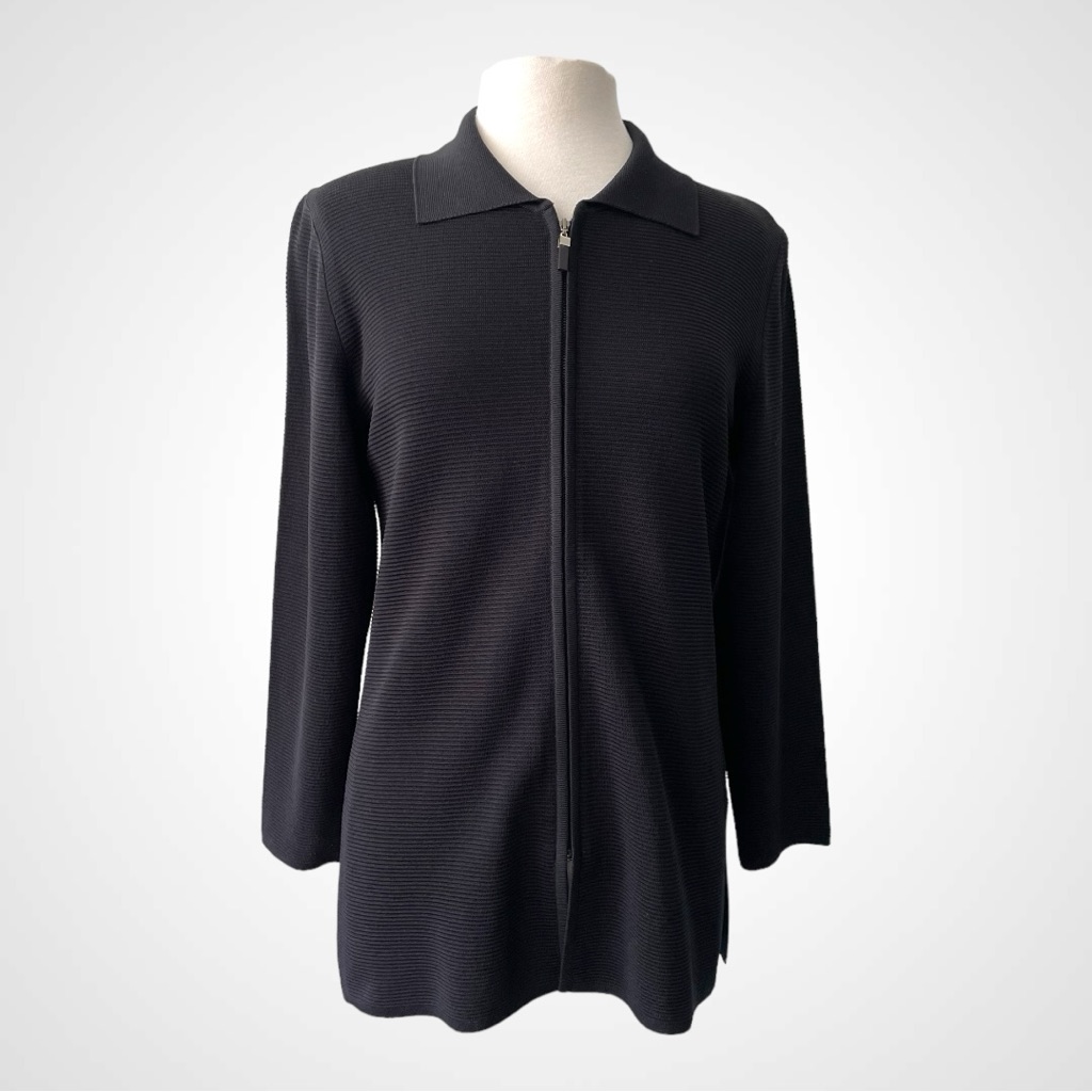 Exclusively Misook Full Zip Classic Ribbed Knit Jacket Size Xs